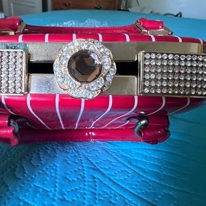 Beautiful red “stunning jeweled handbag for evenings, or making a statement